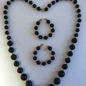 Final Sale! Black Onyx Black Onyx Gold (14K)Filled Bead Necklace and earrings